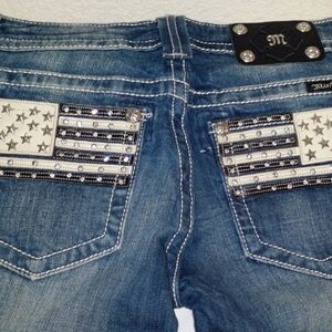 Miss Me Blue Jeans with Flag Embellishments